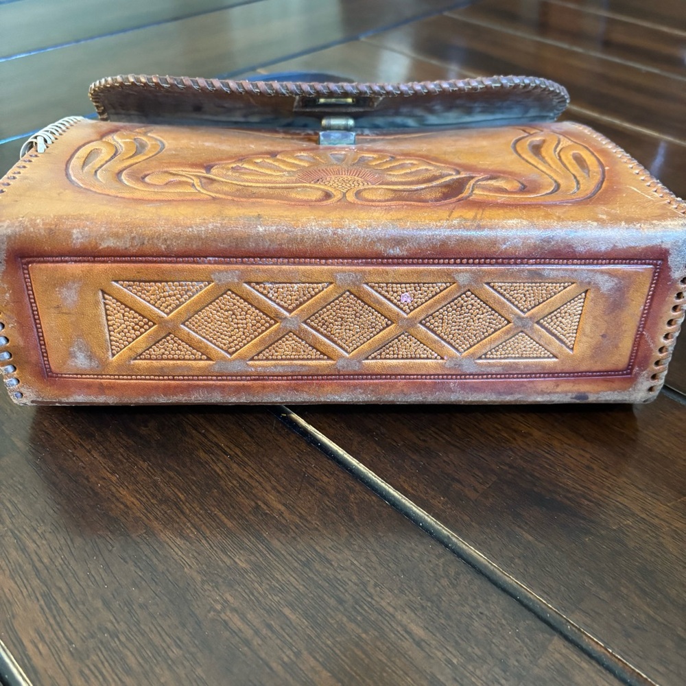 Vintage Handcrafted Mexican Tan Leather Bag Set Trio Genuine Cowhide Western - Picture 9 of 16